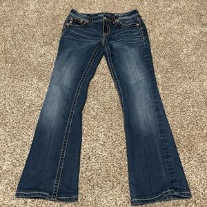 Miss Me Bootcut Jeans Women’s Size 30-pink/tan/white Stitching! Medium Wash